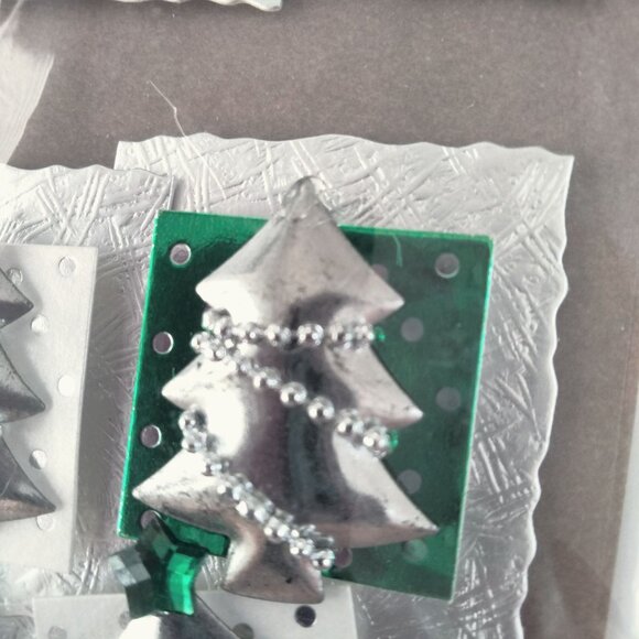 Silver Christmas Tree Stickers Self Adhesive Embellishments Pack Of 6 - Picture 8 of 8